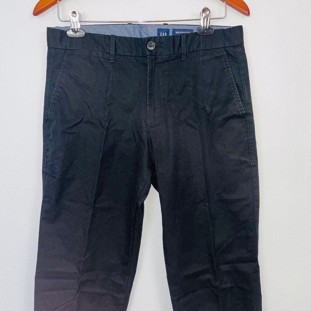 GAP Mens Dress Pants SZ 30 x 32 Black Relaxed Straight Leg Career Work Flat